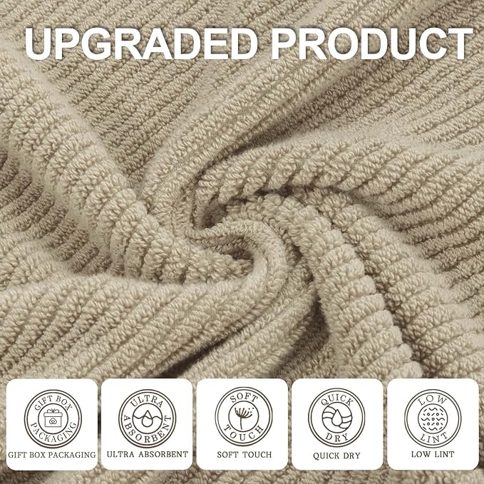 VOOVA & MOVAS Bathroom Hand Towels 4PC, 100% Cotton, 18x28 in, Dark Beige | Thick, Quick Dry, Soft, Absorbent, Luxury Towel Set, Bathroom Essentials, Ideal For Home, Guest Bathroom