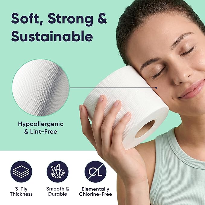 Save Trees Bamboo Toilet Paper - 48 Rolls Of Septic Safe Organic Toilet Paper- 3-ply, 300 Sheets Per Roll - PFAs Free, FSC Certified, Plastic & Chemical Free - For Home, Boat & RV Use