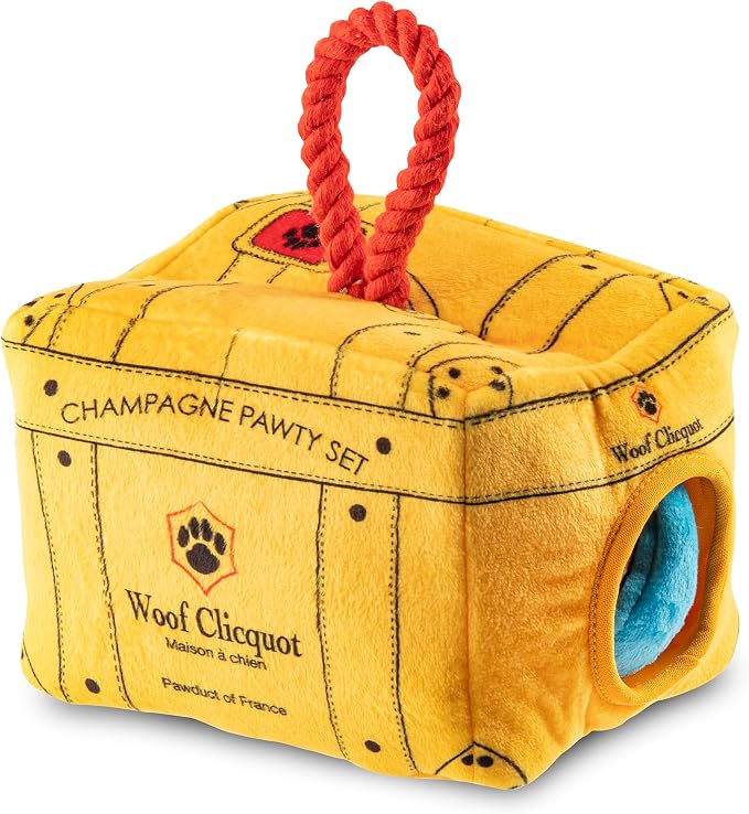 Haute Diggity Dog Woof Clicquot Pawty Set, Plush Designer Dog Toys with Interactive Squeaker, Stimulating Pet Enrichment, Machine-Washable & Safe Materials for All Breeds, One Size