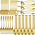 Thenshop 30 Pcs Serving Utensils Set Stainless Steel Flatware Serving Set Include Large Spoons Slotted Spoons Forks Soup Ladle Pie Server and Tongs for Buffet Catering Party Restaurant(Gold)