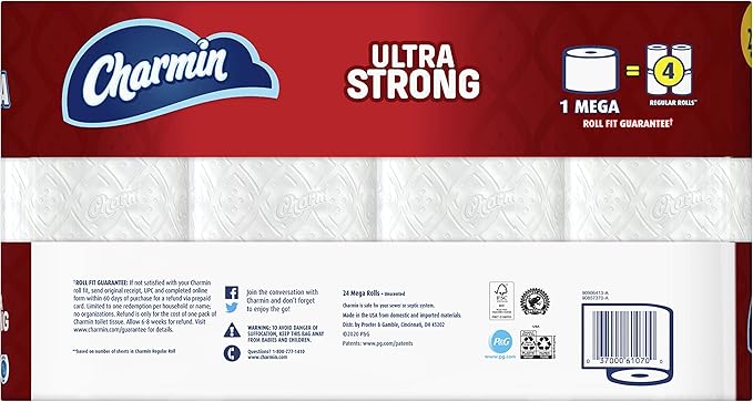 Charmin Ultra Strong Toilet Paper, 24 Mega Rolls = 96 Regular Rolls