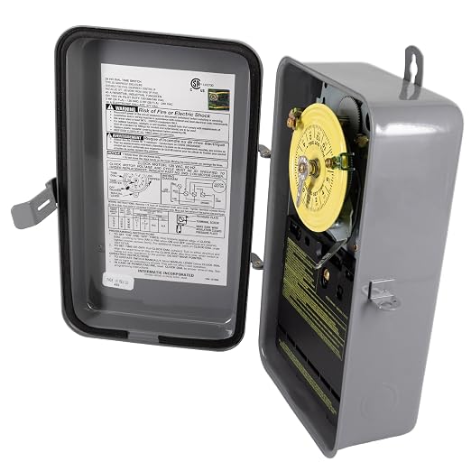 Intermatic T104R 24 Hour Mechanical Timer Switch - 208–277 VAC, DPST, Type 3R Indoor/Outdoor Metal Enclosure, Heavy-Duty, Manual Override, 40 Amp – Ideal for Lights, Pumps, Fans, and HVAC Systems