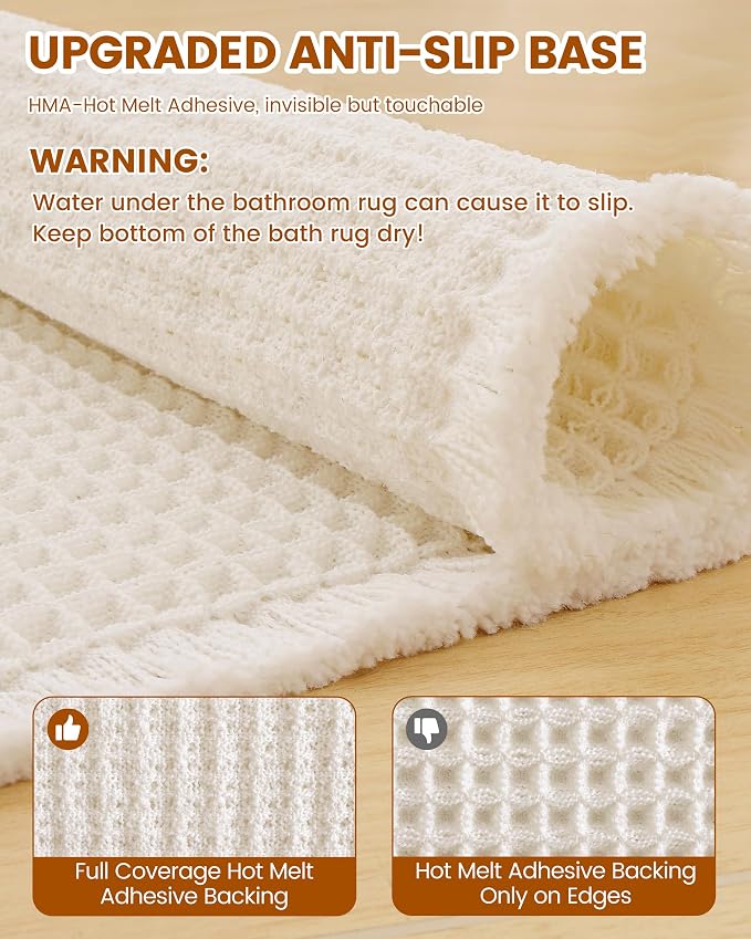 Smiry Waffle Bath Mat 30x18, Extra Soft Absorbent Bathroom Rugs, Non Slip Machine Washable Quick Dry Bath Rugs for Bathroom Floor, Tub, Shower, Home Decor Accessories, Cream