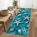 Starfish Conch Washable Runner Rug 2.6x7 - Watercolor Ocean Hallway Rug, Ultra-Thin Kitchen Rugs, Turquoise Blue Anti Slip Runner Rugs for Entrance Laundry Room Corridor Bedroom