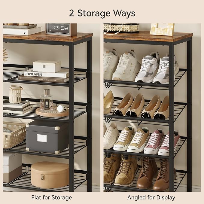 Nunsino Shoe Rack for Closet,5 Tier Shoe Organizer for Entryway,Shoe Shelf with Storage Shelves and Spacious Top,Max Holds 20 of Shoes,Rustic Brown