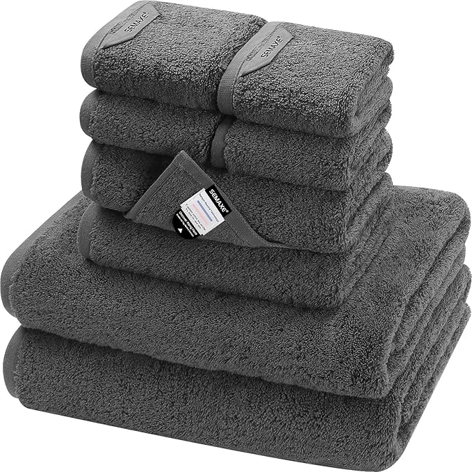 SEMAXE Bath Towel Set, 8 Piece Towel Set for Bathroom, Quick Dry Cotton Towels with Hanging Loops, Easy Care, Grey