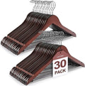 TOPIA HANGER Wooden Coat Hangers 30 Pack, Cherry Wood Suit Hangers with Non Slip Pants Bar, 360° Swivel Hook and Shoulder Notches for Camisole, Jacket, Pants, Smooth Finish Clothes Hangers - CT34M30