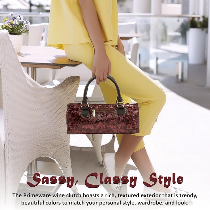 Wine Clutch Bag (Thermal Insulated) Trendy Women’s Carry Tote | Holds Red & White 750mL Bottles | Trendy Fashion | Incl. Portable Waiter-Style Corkscrew