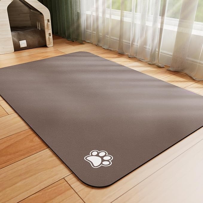HotLive Dog Food Mat - Absorbent Cat Mat for Food and Water, No Stains Pet Feeding Bowl Mat, Easy to Clean Pet Placemats, Quick Dry Dog Water Dispenser Mat for Messy Drinkers | Paw Brown 12"x 19"
