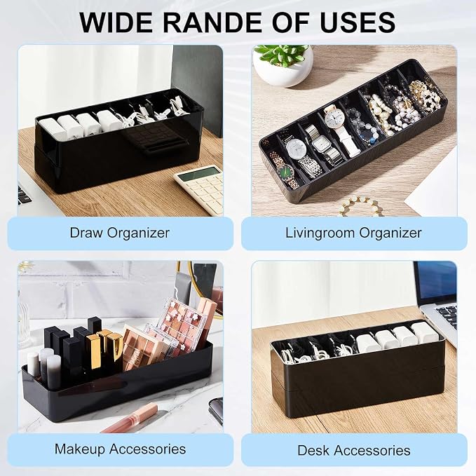 Tatuo 1 Pcs Cable Organizer Box with Wire Ties, Plastic Cord Storage Box with Lid, Electronics Organizer for Home Office Desk Organizers and Accessories (Black)