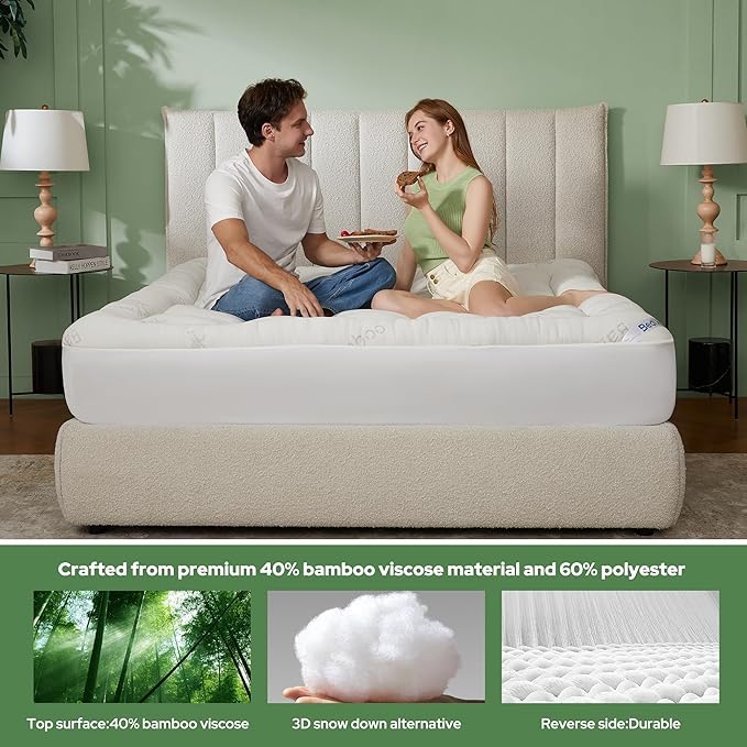 BEDLORE Twin Mattress Topper Viscose Derived from Bamboo, Thick Pillow Top Mattress Pad with Stretchable Pockets for 6-15 inches Mattress, Soft Breathable Mattress Topper for Back Pain Relief