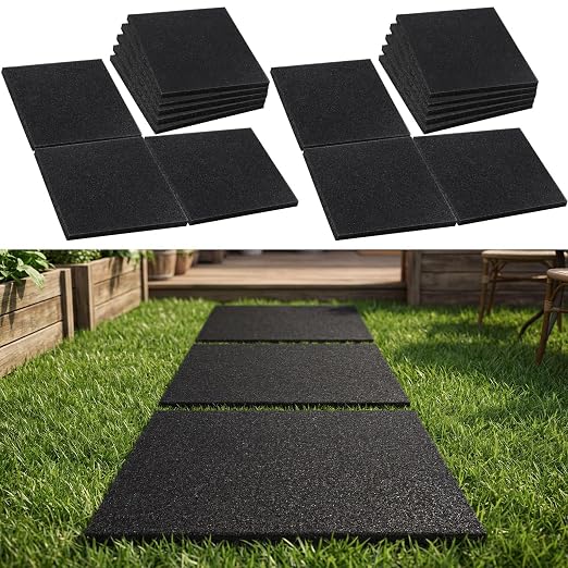 Nuanchu 16 Pcs 12 x 12 Inch Rubber Stepping Stones Outdoor Garden Walkway Non-Slip Durable Pavers for Patio, Pathway, Landscaping, Weatherproof Stepping Stones for Easy Installation (Square,Black)