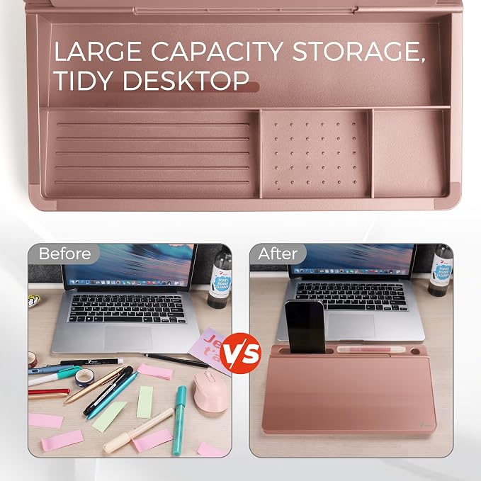 TOWON Small Compact Glass Desktop Whiteboard with Storage – 12 x 7 in Dry Erase Board for Desk, Home Office, School | Includes 5 Markers, Eraser & Holder | Space-Saving Organizer, Aesthetic Rose Gold