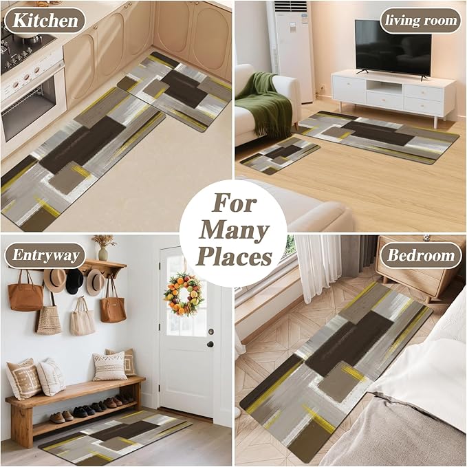 XLHOMO Kitchen Rugs Sets of 3, Non Slip Washable Kitchen Mats for Floor, Anti-Fatigue Runner Rug with Rubber Backing, Waterproof Kitchen Rug Set for Laundry, Floor, Office, Hallway