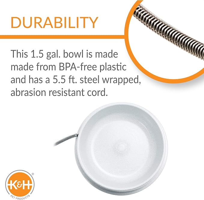 K&H Pet Products Thermal-Bowl Heated Water Bowl for Cats & Dogs Outside, Safety Listed Outdoor Heated Dog Dish for Pets, Automatic No Freeze, Anti Chew Cord - 1.5 Gallons Granite 25W | Outdoor Water Stays Unfrozen In Winter. Outdoor Heated Dog Dish for...