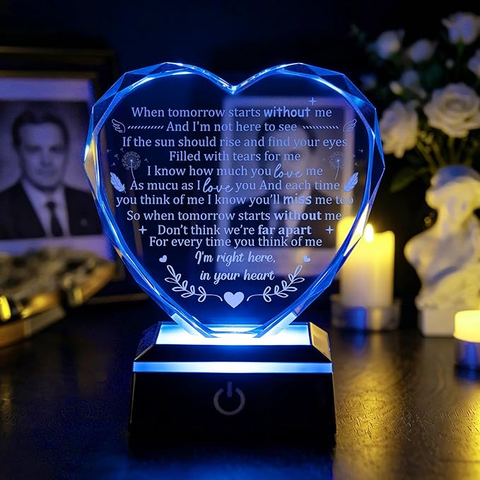 ZHSHWAT Heart Shaped Dandelion Memorial LED Light - Sympathy Gift for Loss of Mother Father, Poem Print LED Night Light, Condolence Keepsake for Remembrance & Funeral