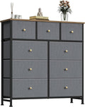 OLIXIS 9 Drawer Storage Dresser with Wood Top - Wide Fabric Chest Organizer for Bedroom, Closet, Living Room,Tower Cabinet, TV Stand, Hallway Entryway Furniture,Gray Blue