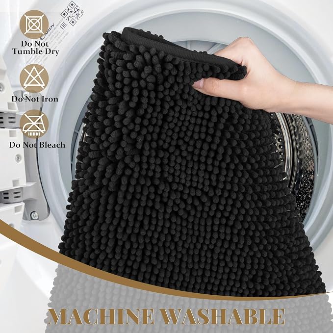 Bathroom Rugs Mat 48 x 36, Thick Soft Absorbent Chenille Bath Rugs, Rubber Backing Bath Mats for Bathroom Floor, Tub, Shower, Bedroom, Home Decor Accessories, Quick Dry Machine Washable, Black