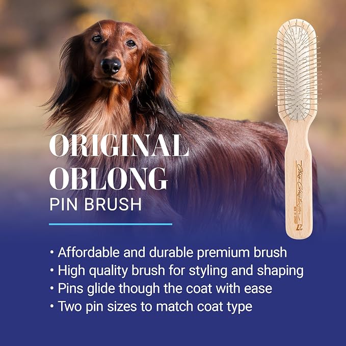 Chris Christensen 27 mm Oblong Pin Dog Brush, Original Series, Groom Like a Professional, Stainless Steel Pins, Lightweight Beech Wood Body, Ground and Polished Tips