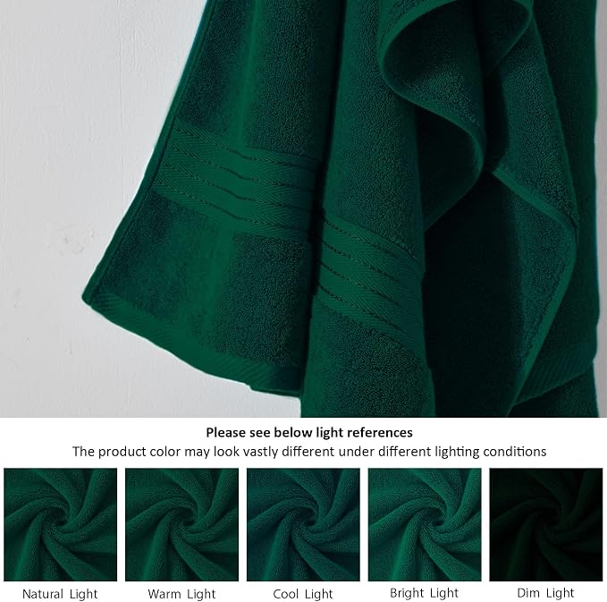 COZYART Luxury Bath Towels 2 PCS, Dark Green 100% Turkish Cotton 650 GSM | OEKO-Tex 100 Certified Zero Twist Ring Spun, Soft Absorbent Quick Dry, Plush Fluffy, Breathable Hotel Quality for Daily Use
