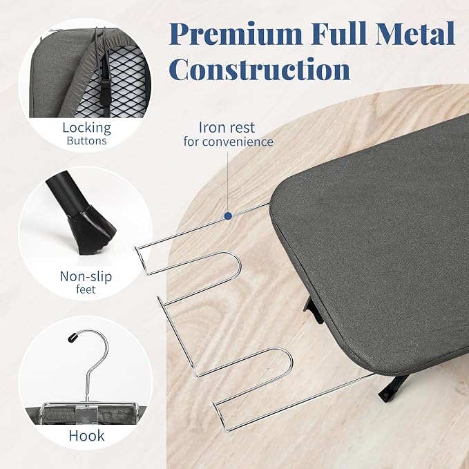 Small Ironing Board Foldable 31"x12" Black | BlissBoard Tabletop Iron Board with Cover and Pad, Metal Frame Mini Countertop Iron Table for Space Saving