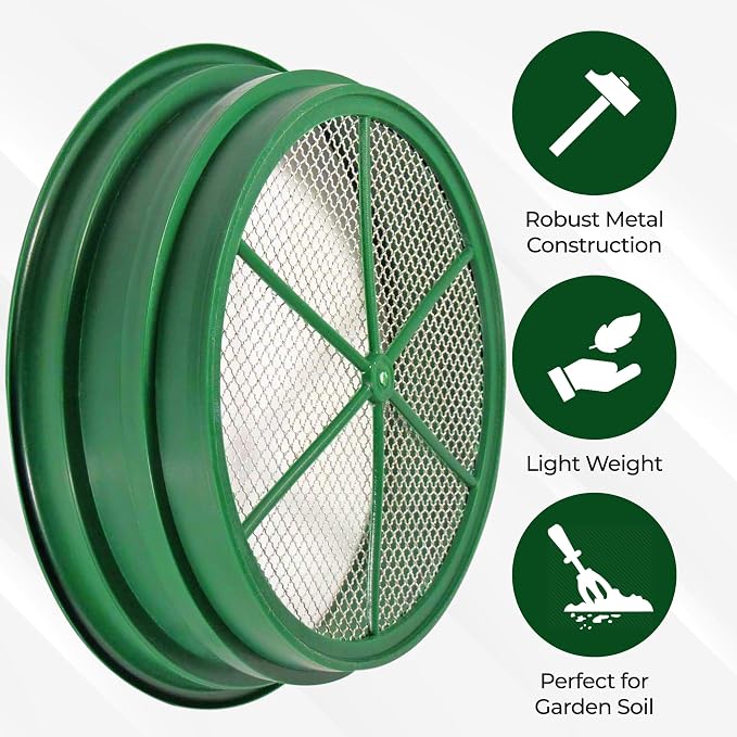 SE 13.25 Inch Wide Stackable Classifier Gold Prospecting Pan - 1/4 Inch Stainless Steel Mesh Sifting Pan, Green