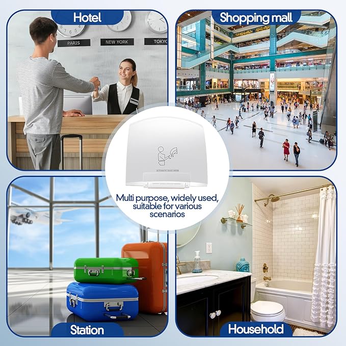 Rossesay 2 Pcs Electric Hand Dryer Commercial Compact Air Wiper Automatic Hand Air Dryer for Dry Machine Wall Business Home Household Restroom Office Mall, 110v,1200W(White)