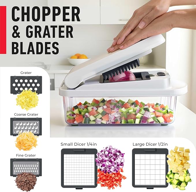 Mueller The Real Original Pro Chopper since 2013 Vegetable Chopper Mandoline Slicer, 8 Blade Food Veggie Chopper Onion Vegetable Cutter with Container, Kitchen Gadgets & Essentials, (10 in 1)