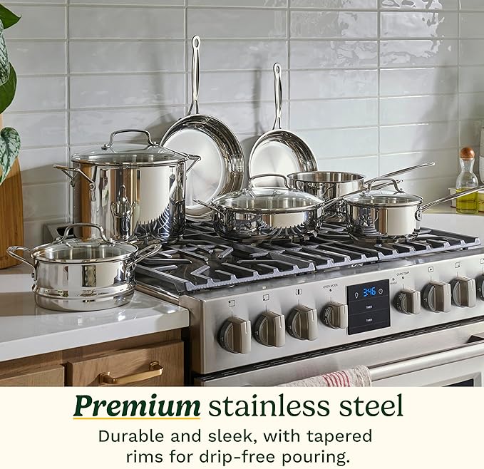 Cuisinart Chef’s Classic 11-Piece Stainless Steel Pots and Pans Set, Cookware Set Compatible with Induction, Electric, Gas Cooktops, Aluminum Core for Even Heat, Cool Grip Handles, Dishwasher Safe | Cuisinart stainless steel cookware set, dishwasher sa...