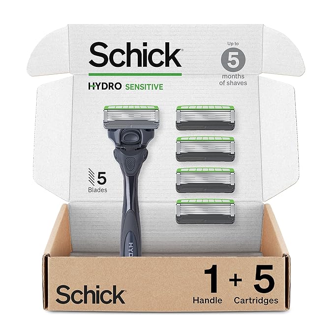 Schick Hydro Sensitive 5-Blade Razors for Men, 1 Handle & 5 Refills