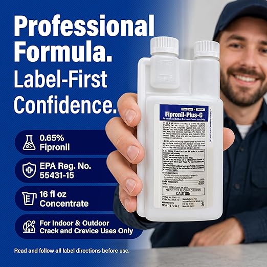 Fipronil Plus C Pest Control Concentrate - DIY Commercial-Strength Roach Killer Indoor Infestation, Easy-Use Ant Spray, Makes 21 Gallons of Fipronil Solution for Homeowners - 16 oz