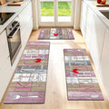 Kitchen Rugs Set 3 Piece, Non Slip Kitchen Mats for Floor, Soft Fabric with Rubber Backing, Farmhouse Anti Fatigue Runners Carpet for Home Kitchen Laundry Room Hallway (Rustic Pink & Grey)