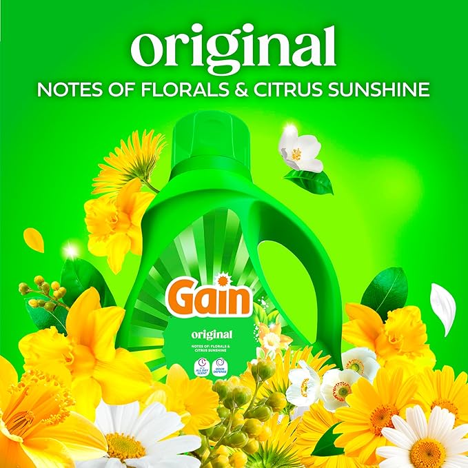 Gain Liquid Laundry Detergent with Odor Defense, Original Scent, Laundry Soap For HE Washing Machines, 81 fl oz, 61 Loads (Packaging May Vary)