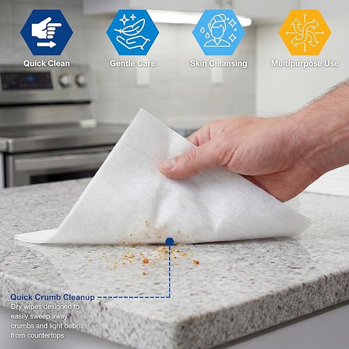MED PRIDE Disposable Dry Wipes for Adults, Hospital Grade Washcloths, Soft and Absorbent, Ideal for Incontinence Care, 800 Count, 11in X 12in