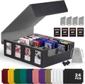 Kabinka Trading Card Storage Box with Commander Display, 4-Row Deck Case with Removable Lid; 2400+ Card Deck Box for MTG TCG Sports Card, 4 Top Loaders, 4 Stoppers, 24 Dividers,1 Dice Bag (Black)