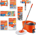 Home Cleaning Kit with Force Spin Mop Microfiber Cloths Sponges Scourers Window Cleaner Supplies Set