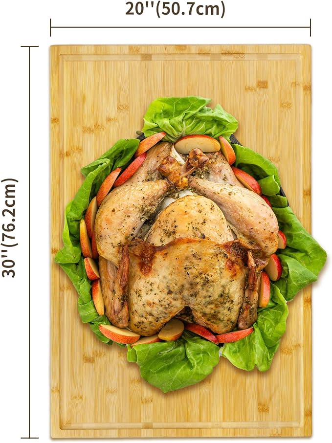 Utoplike Extra Large Cutting Board, 30x20in Butcher Block with Juice Groove | Premium Bamboo Chopping Boards, Wood Stove Top Cover, Over the Sink for Turkey, Meat, Vegetables, 1"Th