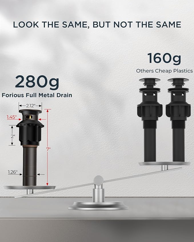FORIOUS Oil Rubbed Bronze Bathroom Faucets 3 Hole, 8 in Widespread Bathroom Sink Faucet Bronze with Pop Up Drain, 3 Piece Vanity Faucet ORB with 24" CUPC Supply Hoses, 6" to 10" Sink Restroom Remodel