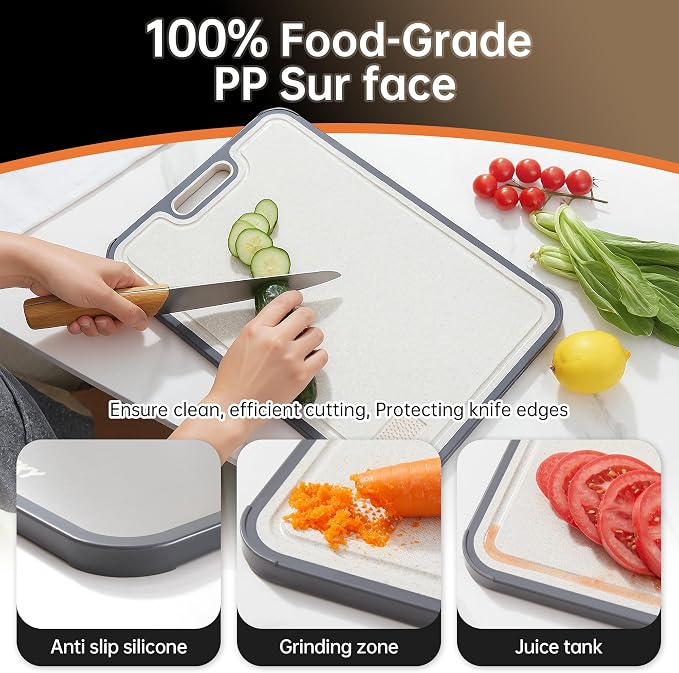 Titanium Cutting Board for Kitchen, Non Toxic Cutting Board Double Sided Food Grade, 2-in-1 Pure Titanium and Wheat Straw PP, Chopping Board for Meat and Fruit, Easy to Clean 16”×11” (Large)