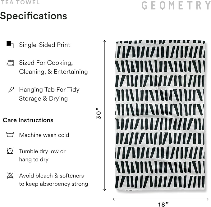 GEOMETRY Kitchen Tea Towels - Quick Dry Microfiber Dish Towels for Kitchen All Lined Up, 18" x 30" 1 Pack