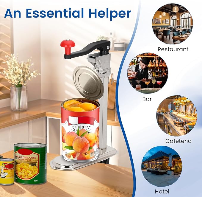 Commercial Can Opener Heavy Duty for Large Cans up to 13", Industrial Tabletop Manual Can Opener with 9Cr18MoV Steel Blade and Plated Steel Base, Dual Mount System for Restaurant Kitchens