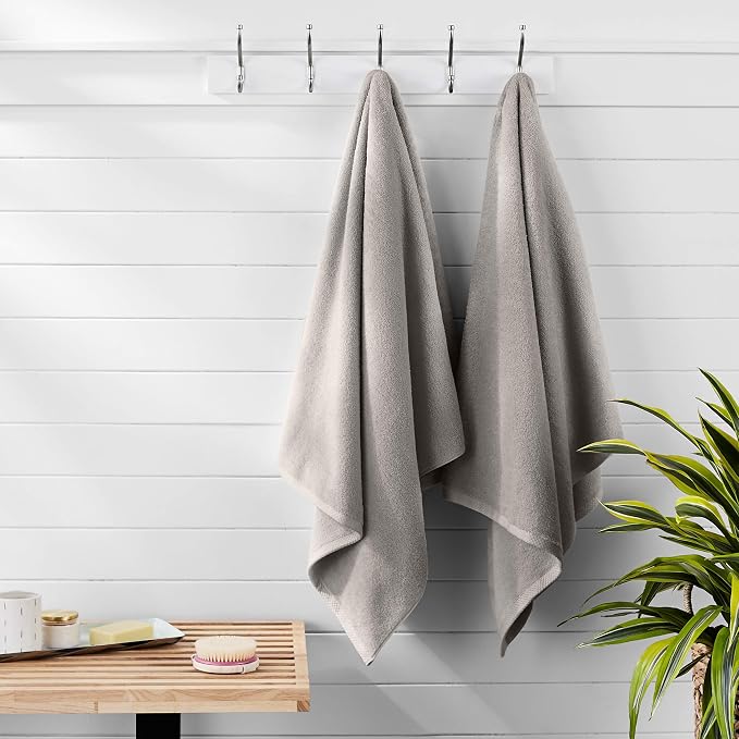 Amazon Basics 2 Piece Quick-Dry Oversize Bath Towel, 100% Cotton, Platinum, 54" x 30" (Pack of 12)