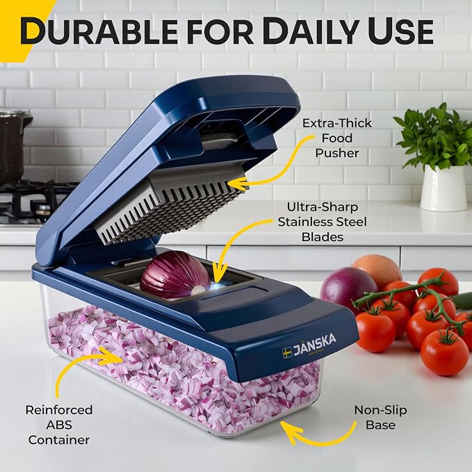 UltraChop All-In-1, 12 Blade Heavy Duty Vegetable Chopper, Food Chopper Container, Spiralizer, Mandoline Slicer Onion Mincer, French Fry And Salad Cutter, Home Essentials & Kitchen Gadgets, Blue
