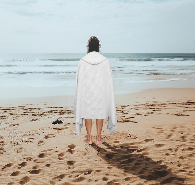 COTTON CRAFT Hooded Bath Towel for Adults – 100% Cotton Waffle Weave Towel | Oversized 35 x 70 inches Ringspun Terry Bath Sheet Wrap with a hood - Soft Super Absorbent Quick Dry – 450 GSM – White