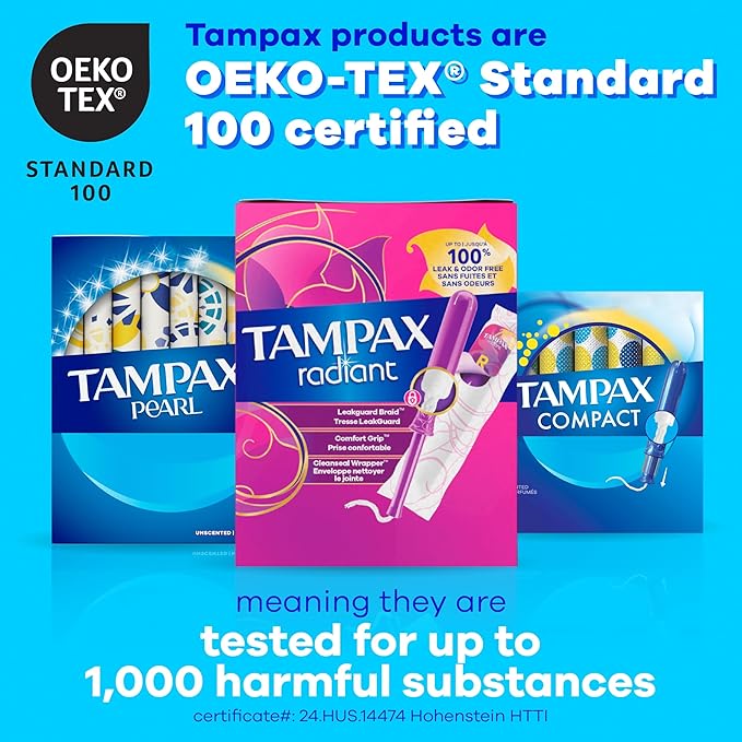 Tampax Pearl Tampons for Women Multipack, with LeakGuard Braid, Light/Regular/Super Absorbency, Unscented, 47 Count
