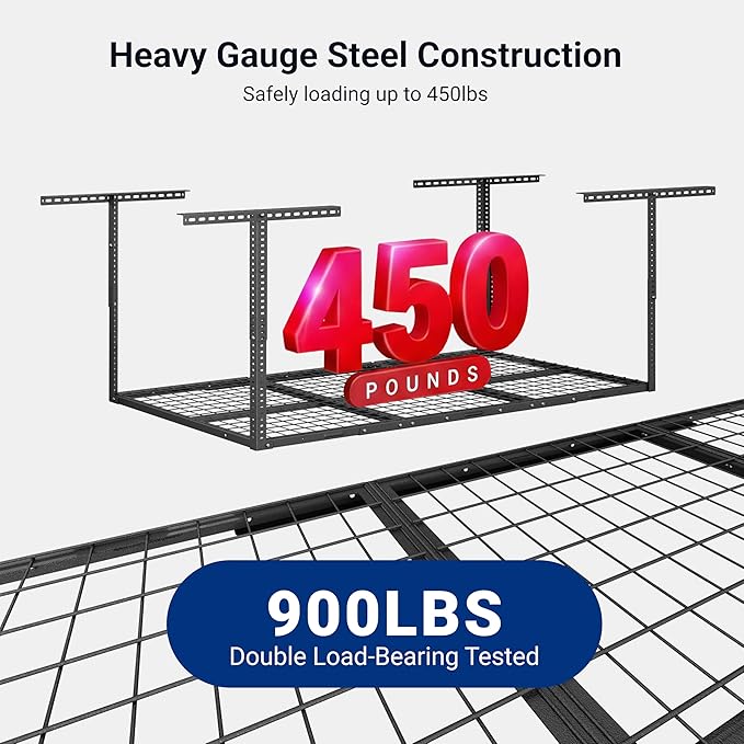 FLEXIMOUNTS 3x6 Overhead Garage Ceiling Storage Rack Adjustable, Hammertone | 450lbs Weight Capacity, 22"-40" Adjustable Organization System, Heavy-Duty Metal Ceiling Racks, Classic Series