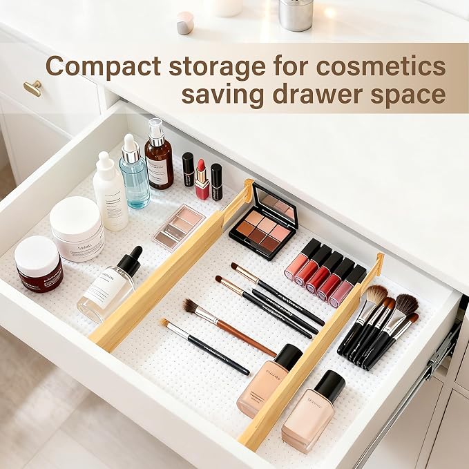 Bamboo Drawer Divider Set of 8, Adjustable Spring-Loaded Drawer Organizer (16.9"-22.2"), 2.3" Height, Suitable for Kitchen, Desk, Bathroom, Clothing, and Miscellaneous Drawer Organization, Natural