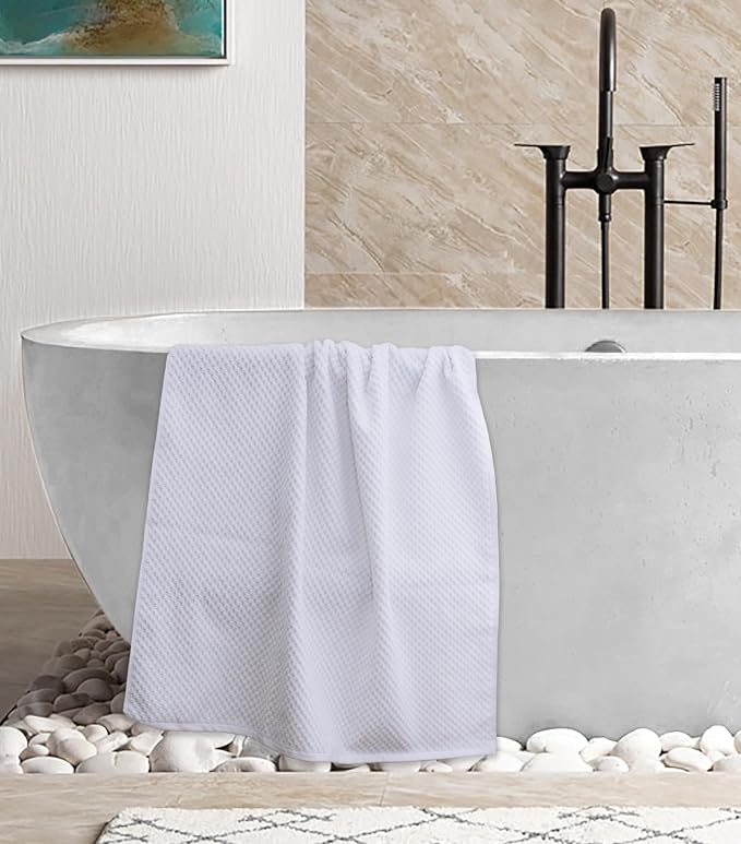 COTTON CRAFT Euro Spa Waffle Weave 6 Piece Towel Set - 100% Cotton - White | 2 Oversized Luxurious Large Bath Towels, 2 Hand Towels, 2 Washcloths - Soft Plush Super Absorbent Low Lint Quick Dry