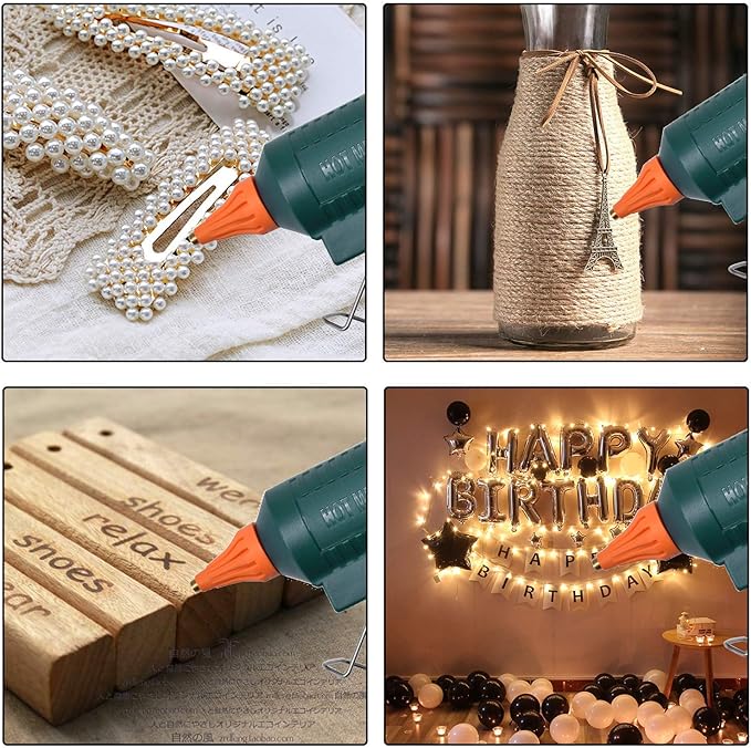 BOSWELL 150W Full Size Hot Glue Gun with 6 Copper Nozzles, Luxury Set | 150 Watts Temperature Adjustable Professional Craft Repair Melting Thermo DIY Tool Includes 5Pcs Highly Viscous Glue Sticks