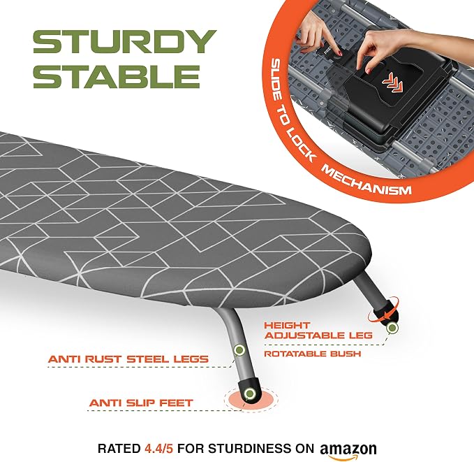 Xabitat Foldable Tabletop Ironing Board with Iron Holder, Gray | Portable tabletop design, foldable frame, heat-resistant cover, space-saving storage
